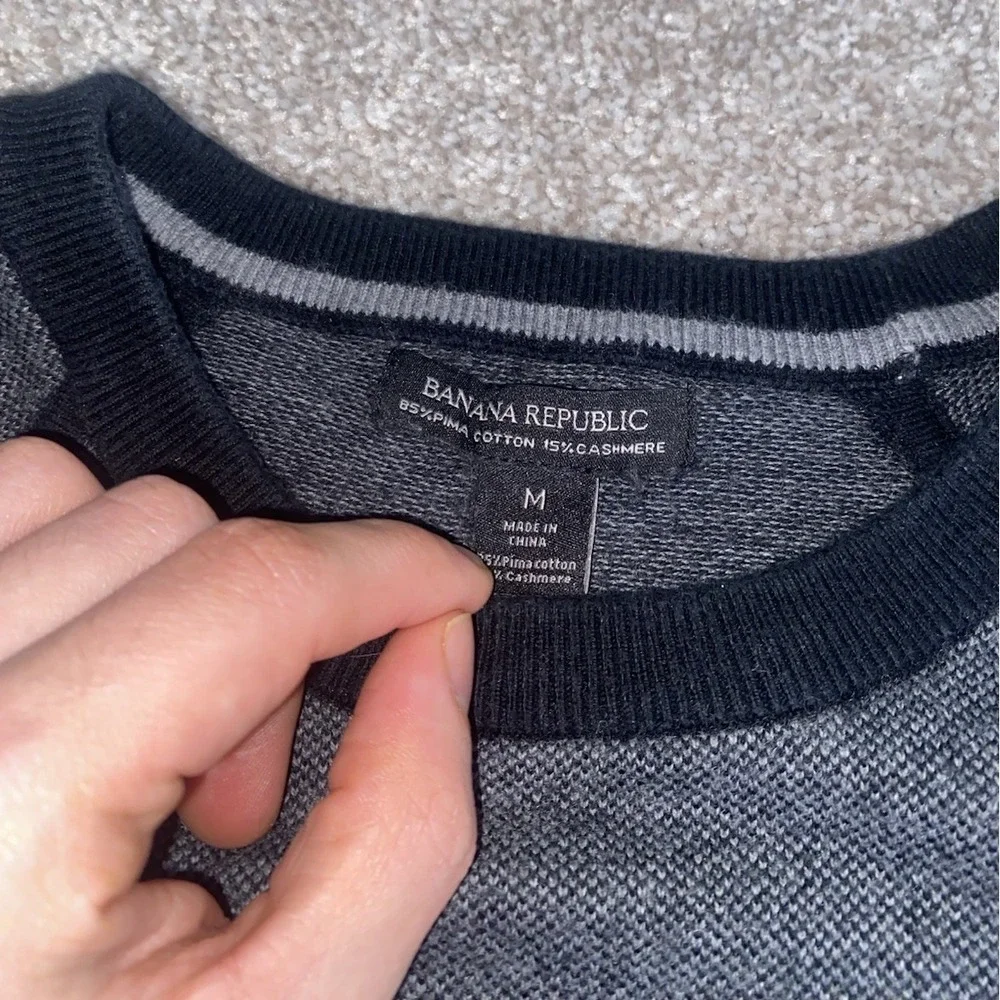 Banana Republic Cashmere/Pima Cotton‎ Crew-Neck Sweater Mens Medium Gray/Black
